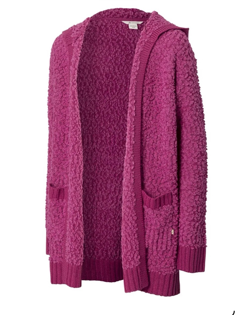 RIPZONE Girls Chatterbox Open-Front Hooded Popcorn Knit Cardi- Fushchia Red